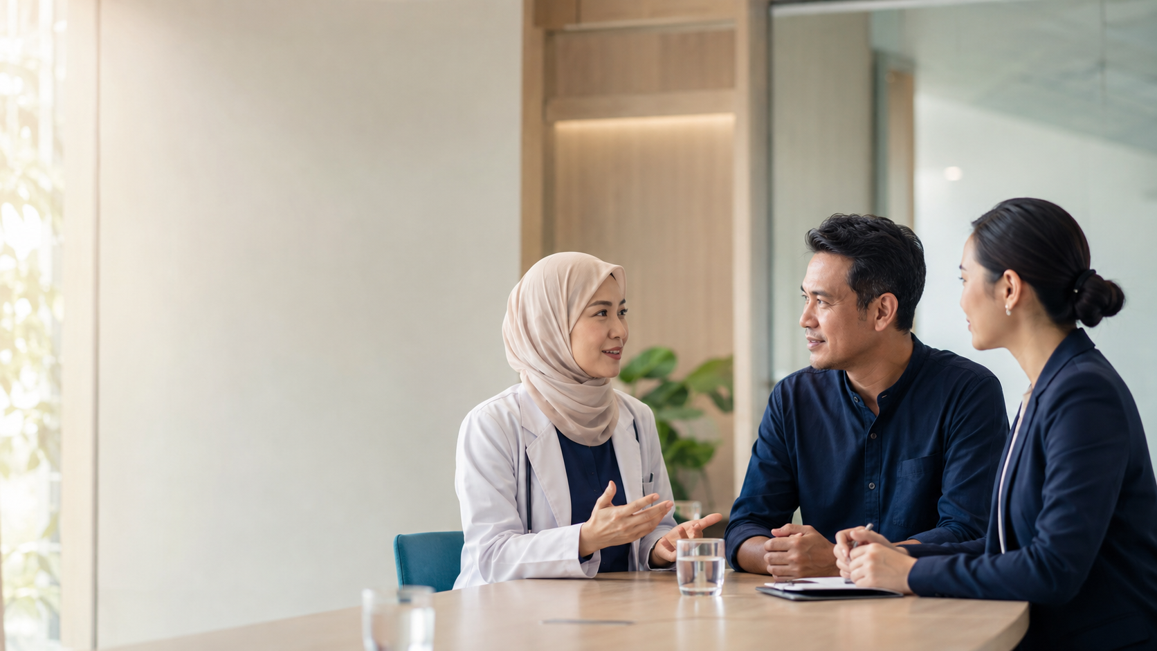 A healthcare consultation in a modern Malaysian clinic